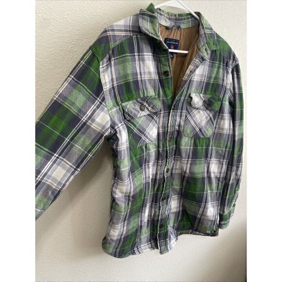 Saddlebred Flannel‎ Shirt Jacket Quilted Lined Green Plaid Mens Medium - Picture 2 of 9